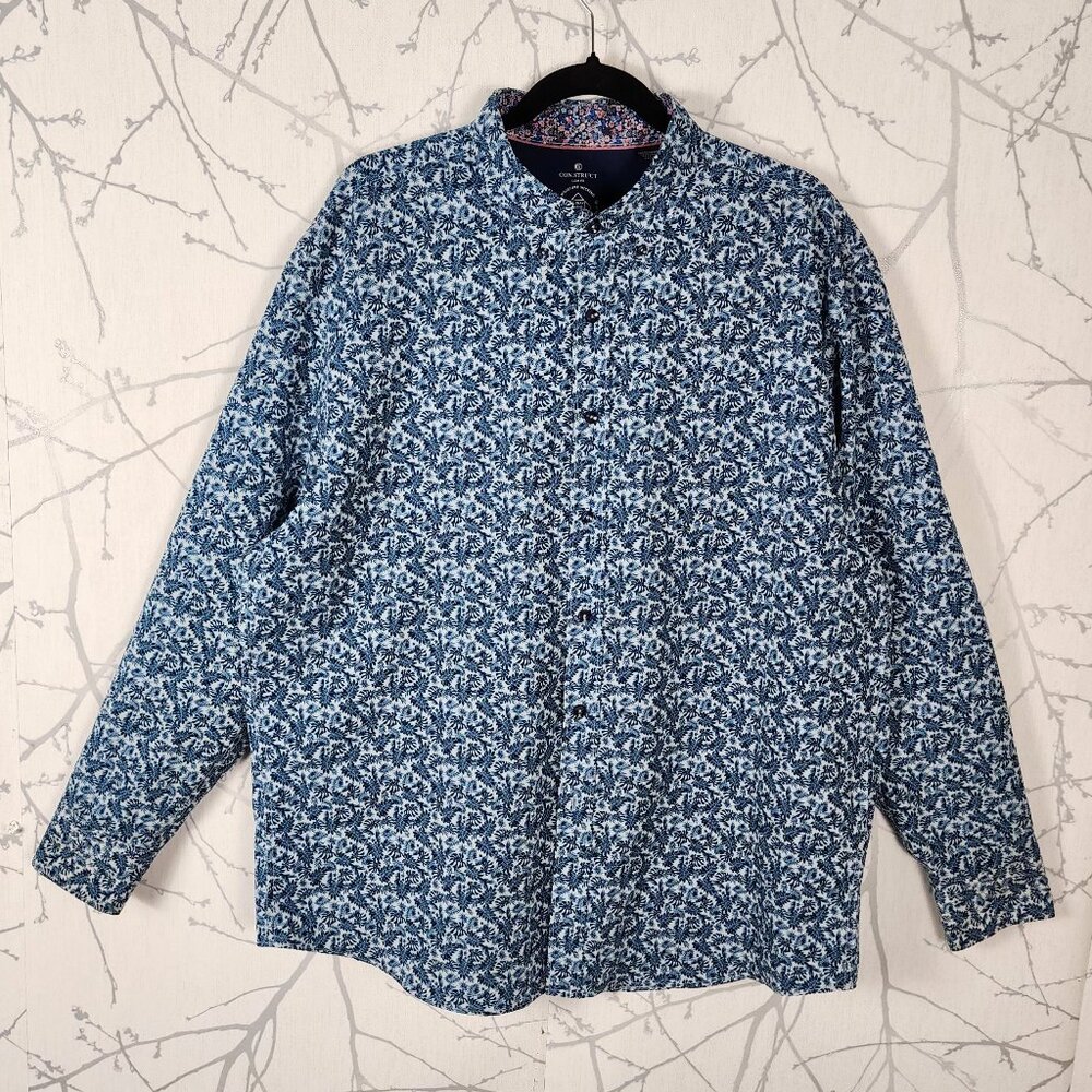 Con.Struct Blue Fern Print 4-Way Stretch Button Front Shirt